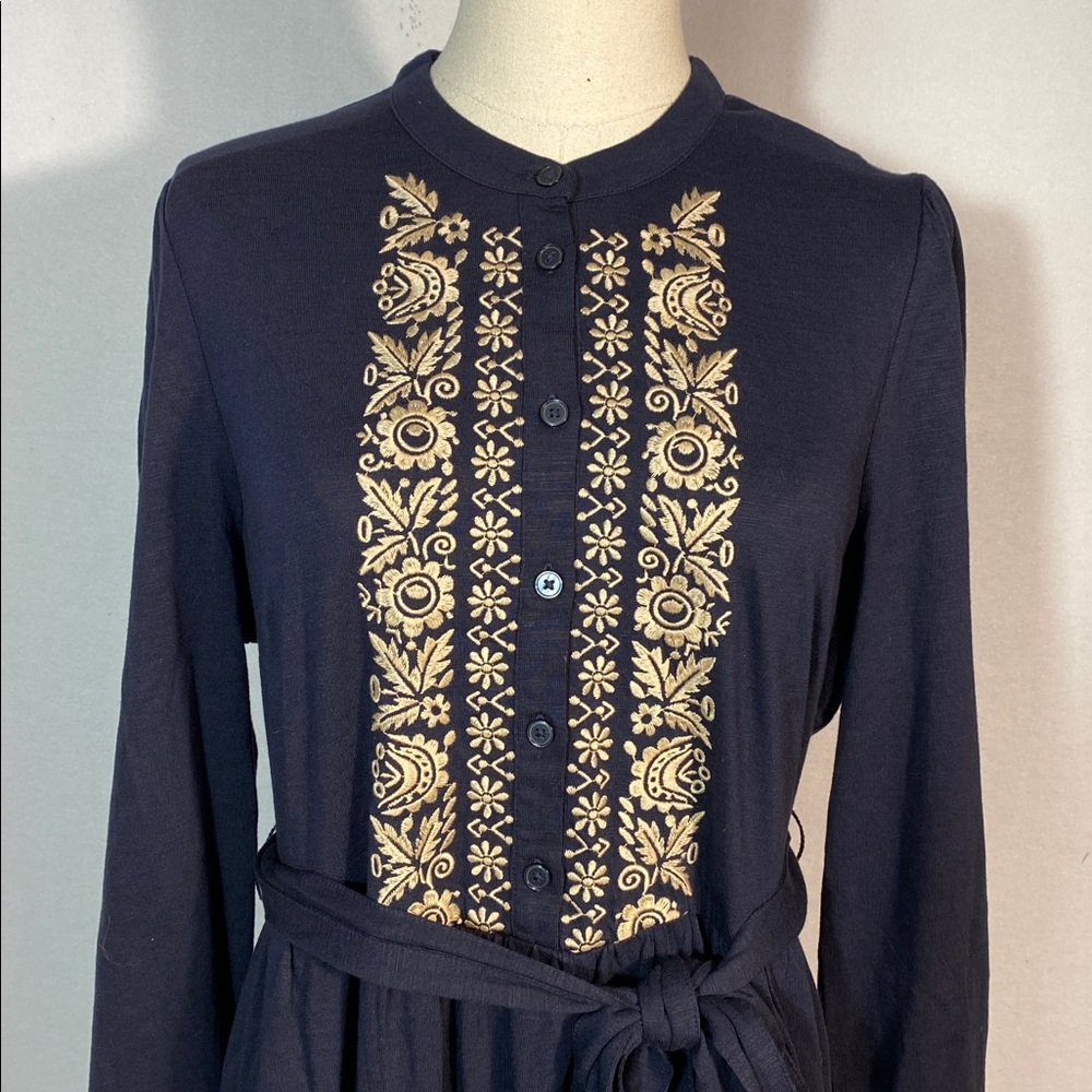 Boden Edwina Jersey Shirt Dress in Navy Blue with Embroidery size 12P - Picture 6 of 14